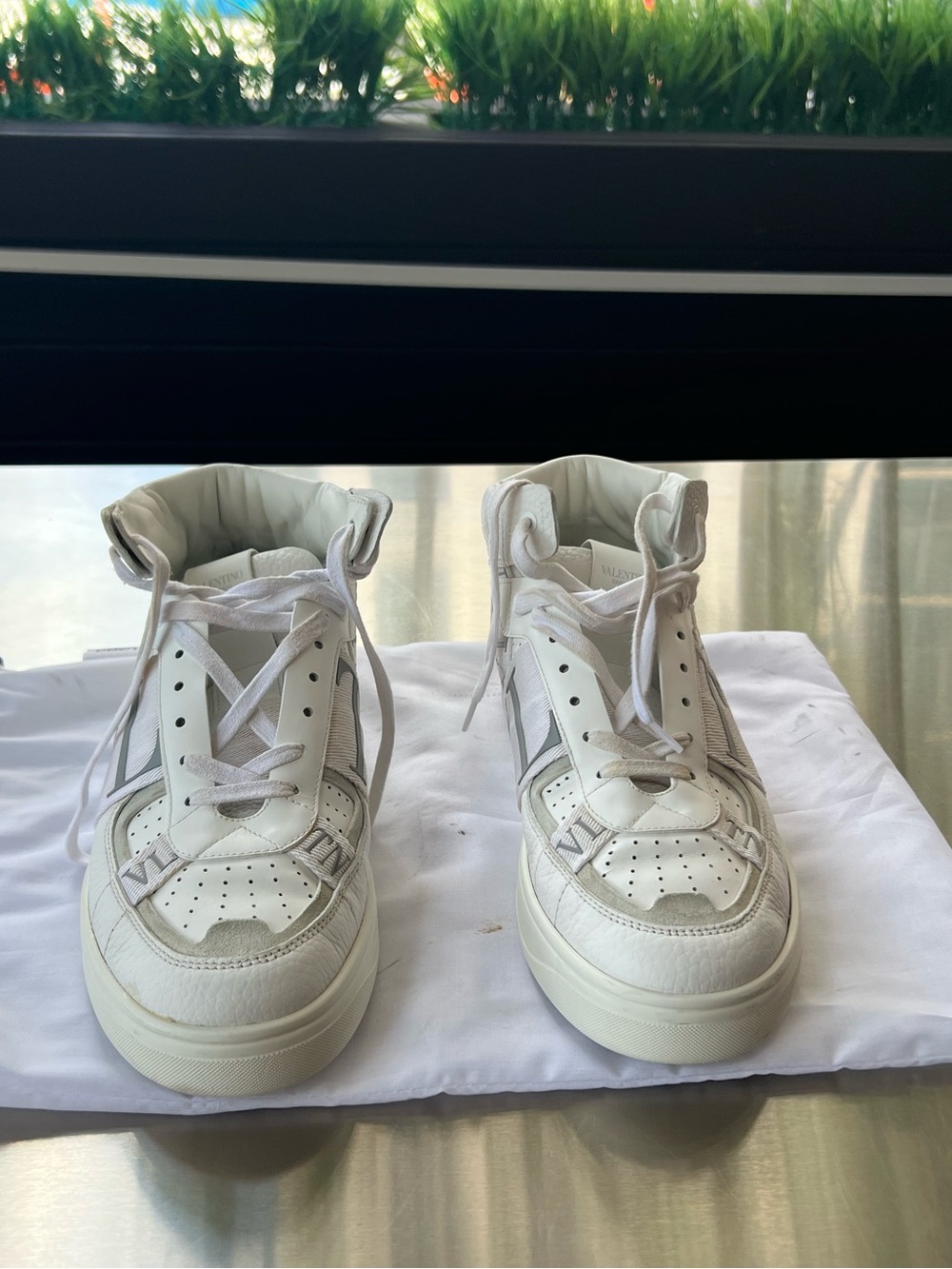 Valentino White High-Top Leather Sneakers